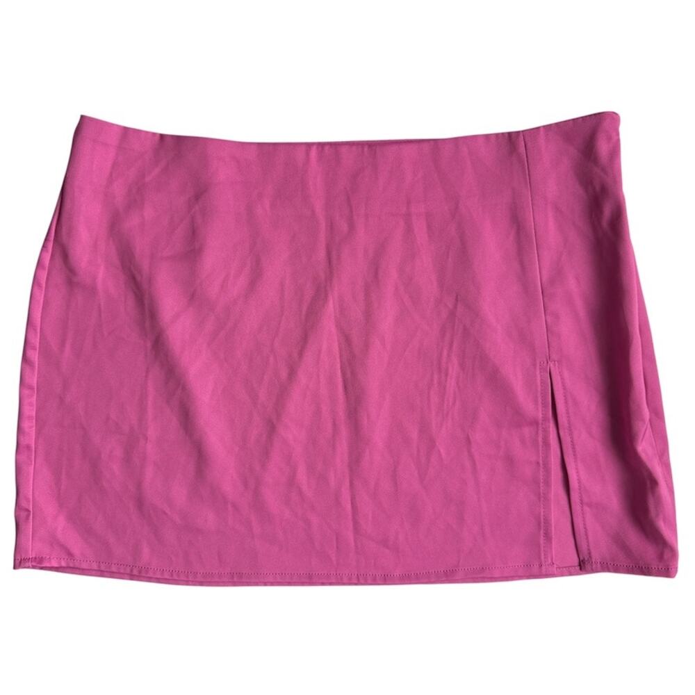 Ryan Destiny Hot Pink Satin Look & Feel Side Slit Mini Skirt Size Extra Small XS